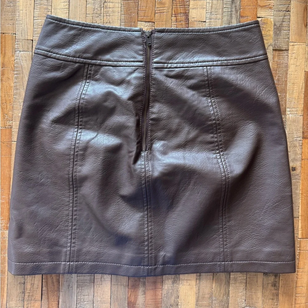 Free People Dark Brown Faux Leather Mini Skirt - Picture 2 of 4